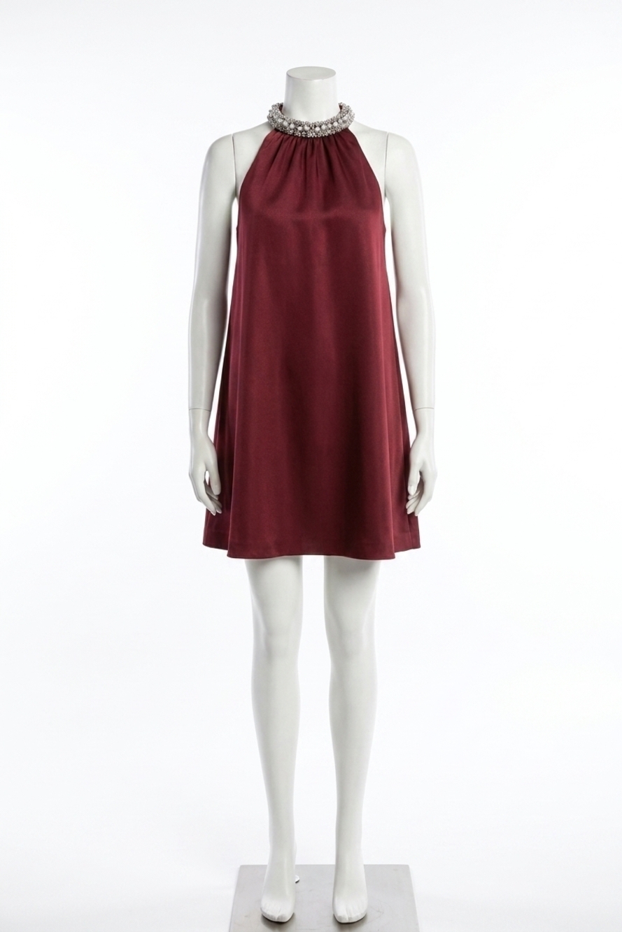 NEW SIMKHAI hadleigh satin mini dress in oxblood